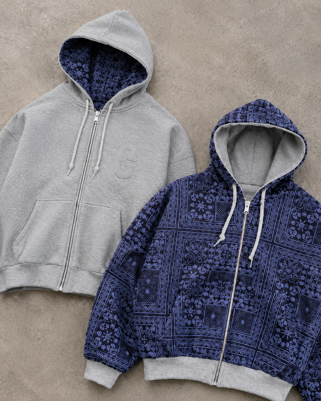 Reversible Grey-Paisley ZIPPER