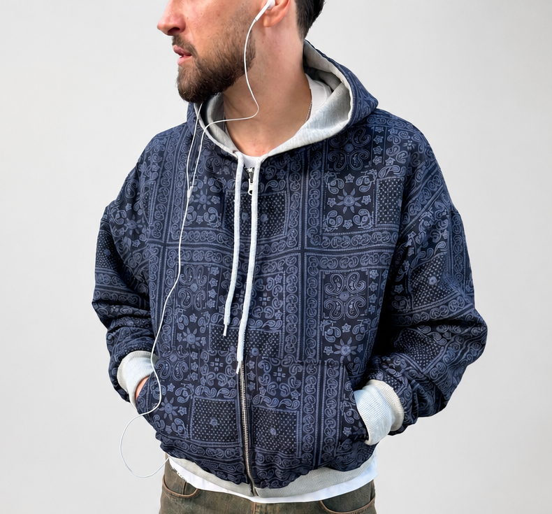 Reversible Grey-Melange Zip-Hoodie