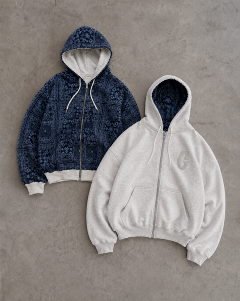 Reversible Grey-Melange Zip-Hoodie