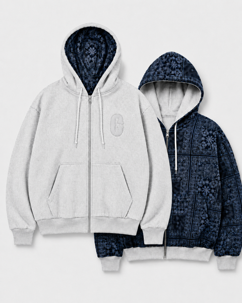 Reversible Grey-Melange Zip-Hoodie