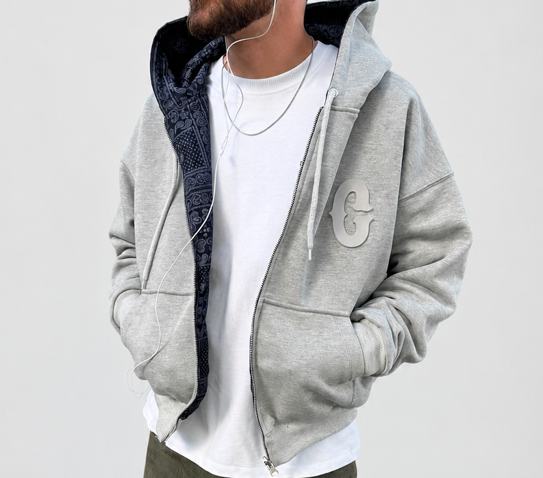 Reversible Grey-Melange Zip-Hoodie